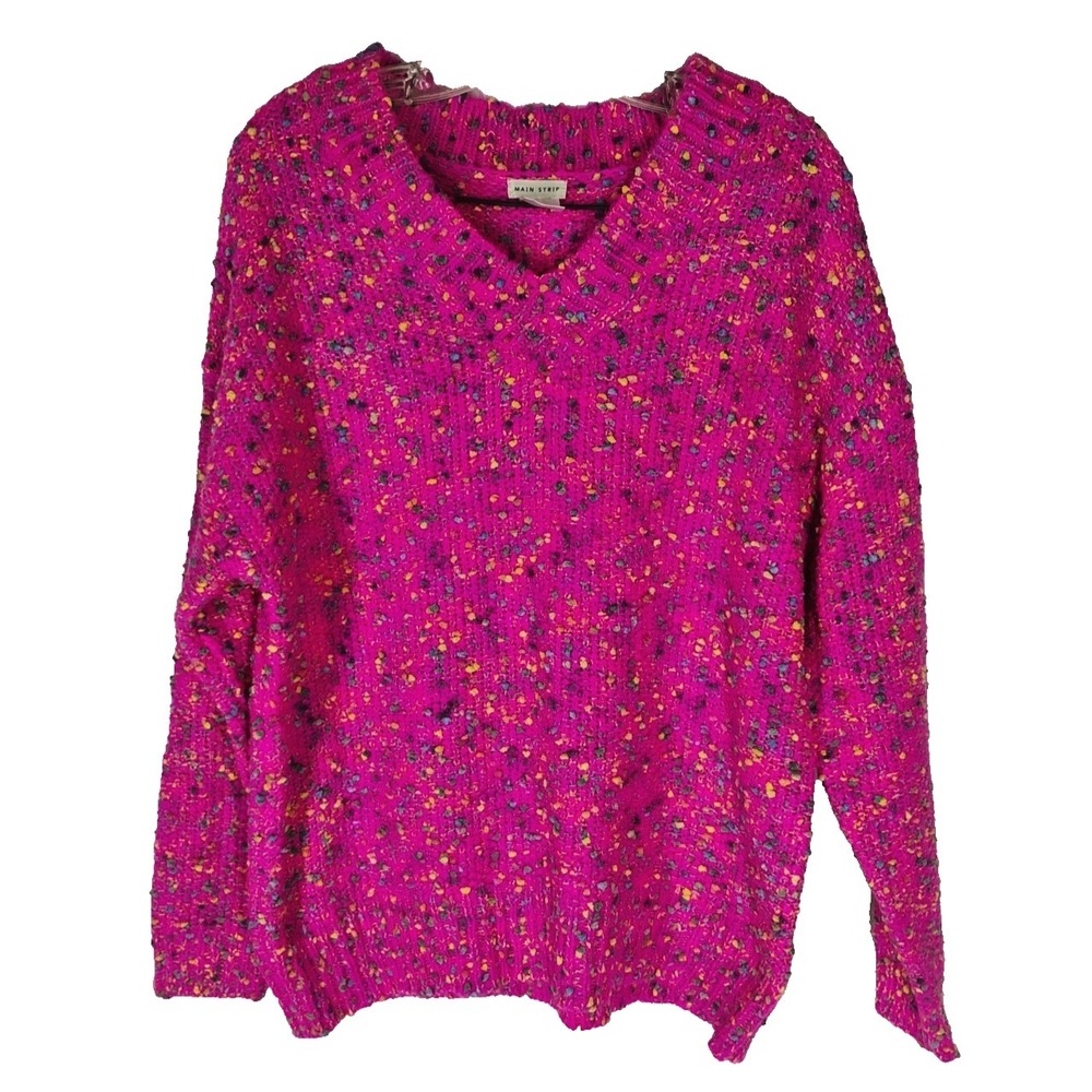 Main Strip Women's Medium Hot Pink Multicolored Sweater Spring Bright‎ Loud